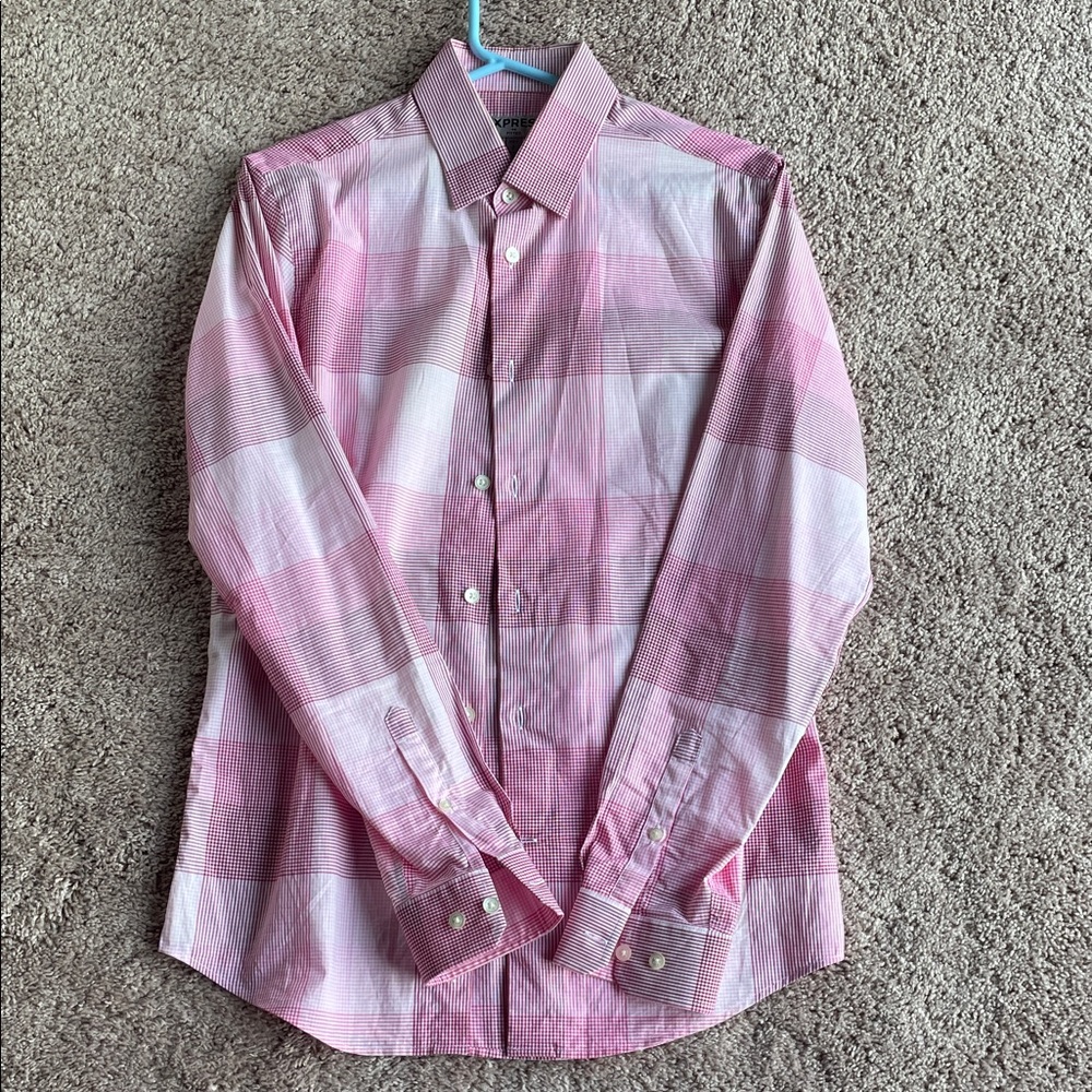 Express Pink and White Striped Men's Shirt